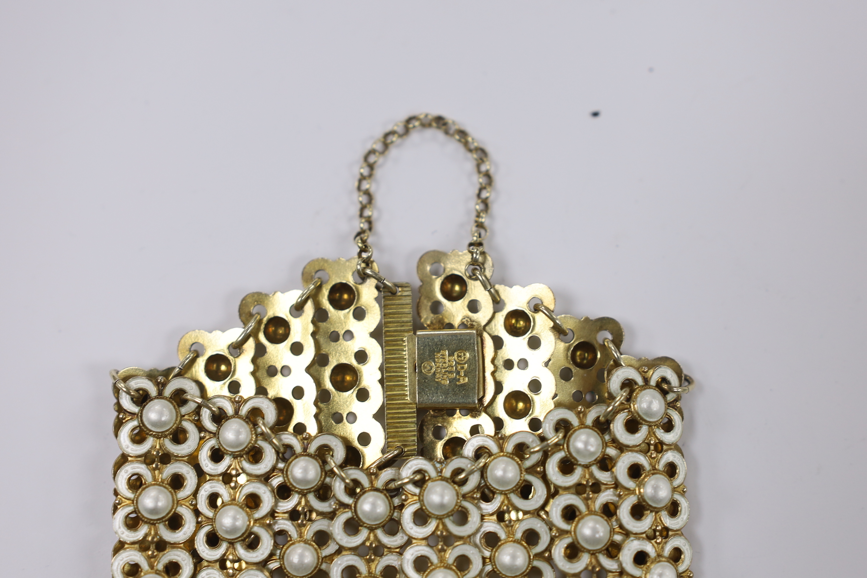 A mid 20th century Norwegian gilt sterling and enamel triple row bracelet, by David Andersen, 17cm.